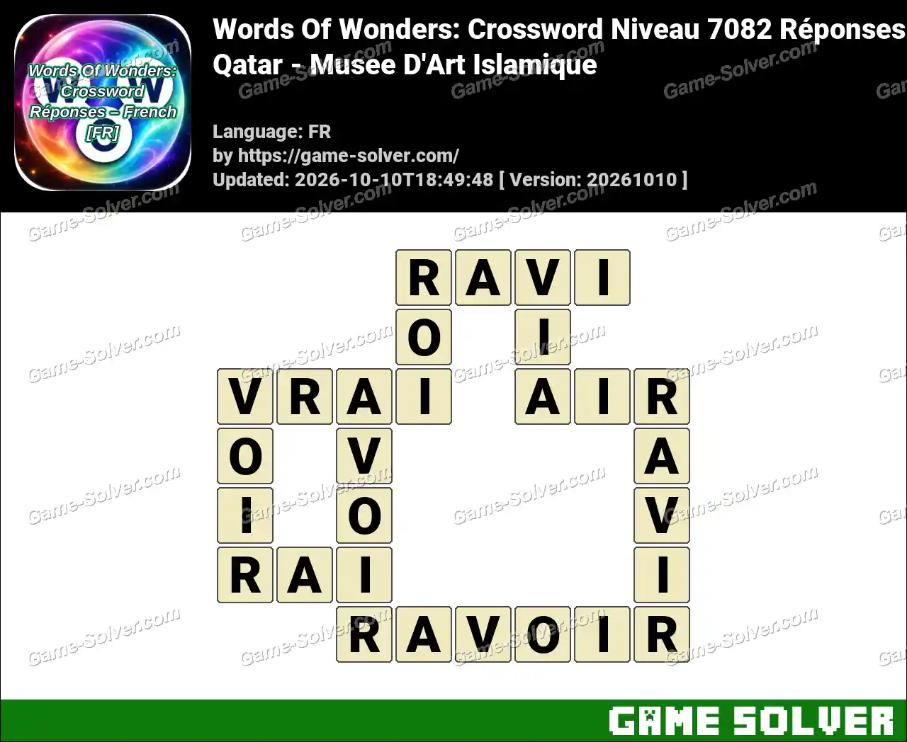 Words Of Wonders: Crossword Niveau 7082 Réponses – Qatar – Musee D’Art Islamique